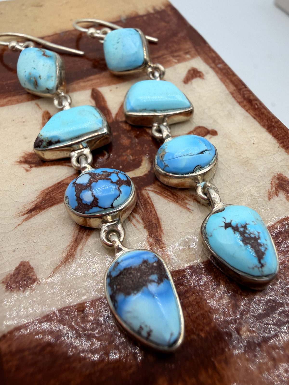 Ed Lehman Golden Hills turquoise four-stone sterling silver dangle earrings