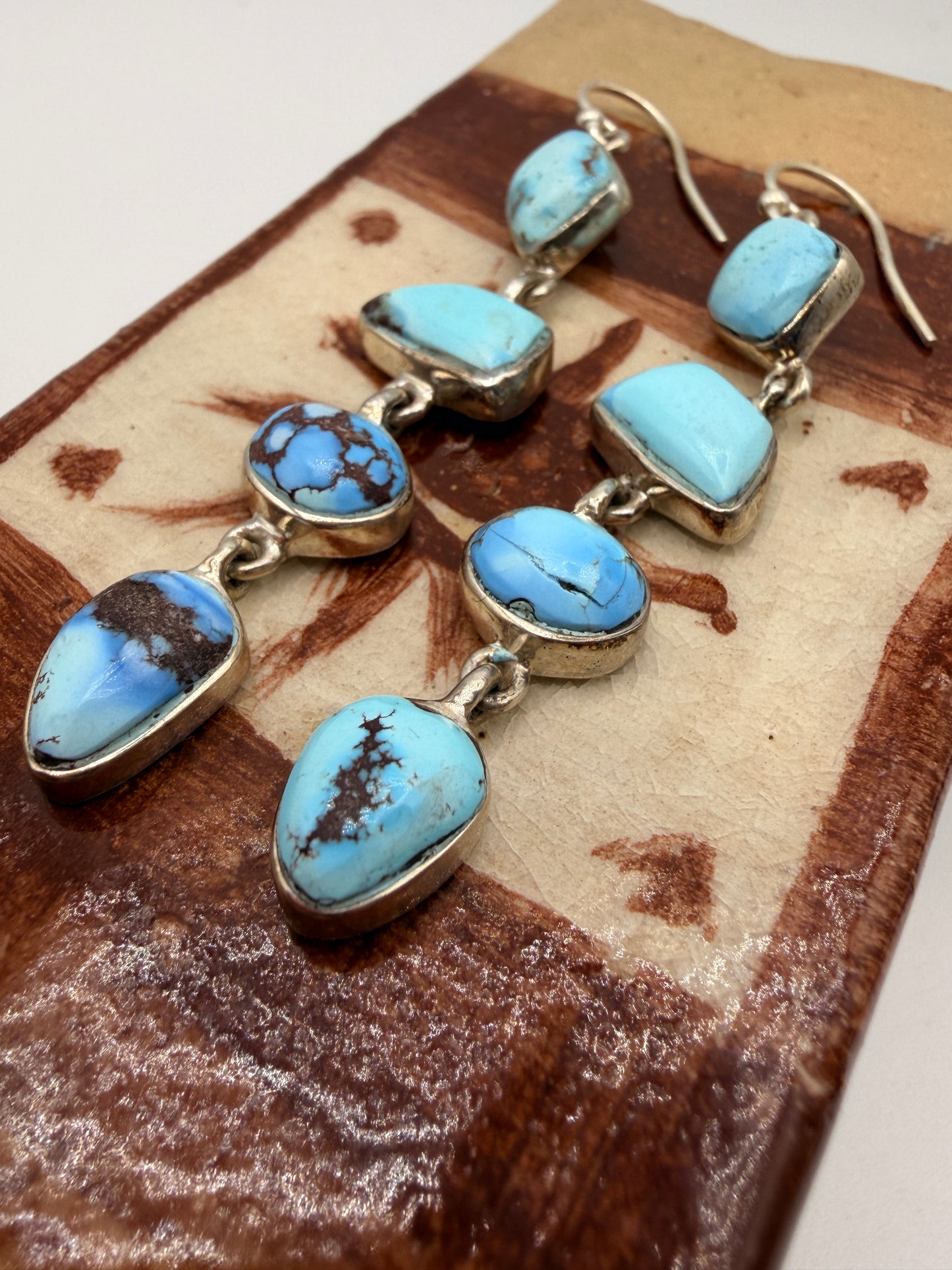 Ed Lehman Golden Hills Turquoise Sterling Silver Dangle Earrings – 2"