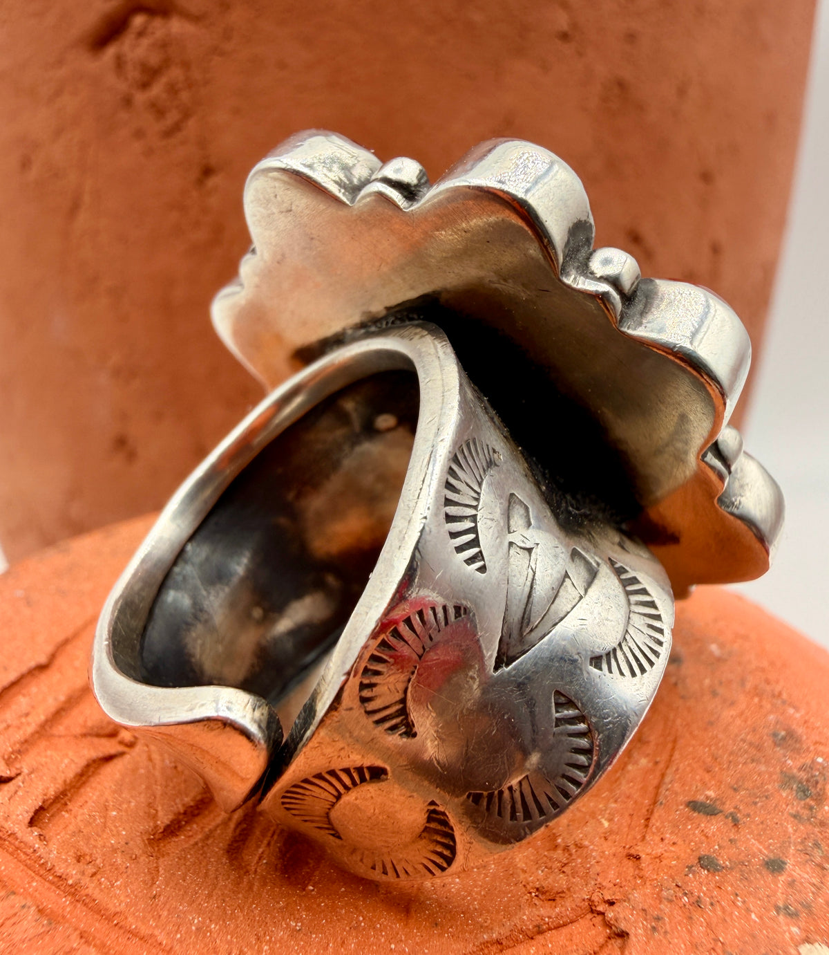 Turquoise & Spiny Oyster Sterling Silver Cluster Statement Ring