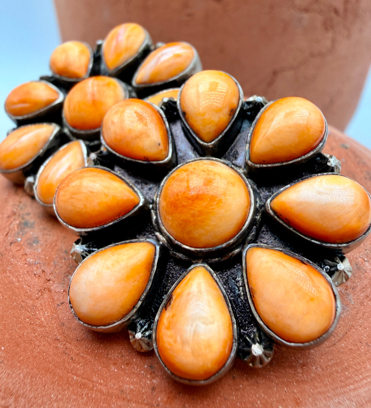 Orange Spiny Oyster Sterling Silver Cluster Earrings