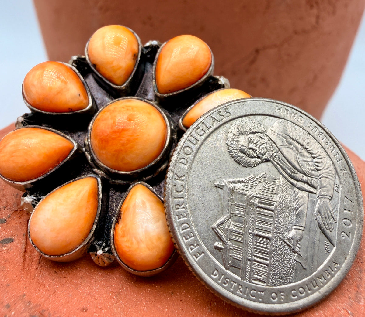 Orange Spiny Oyster Sterling Silver Cluster Earrings