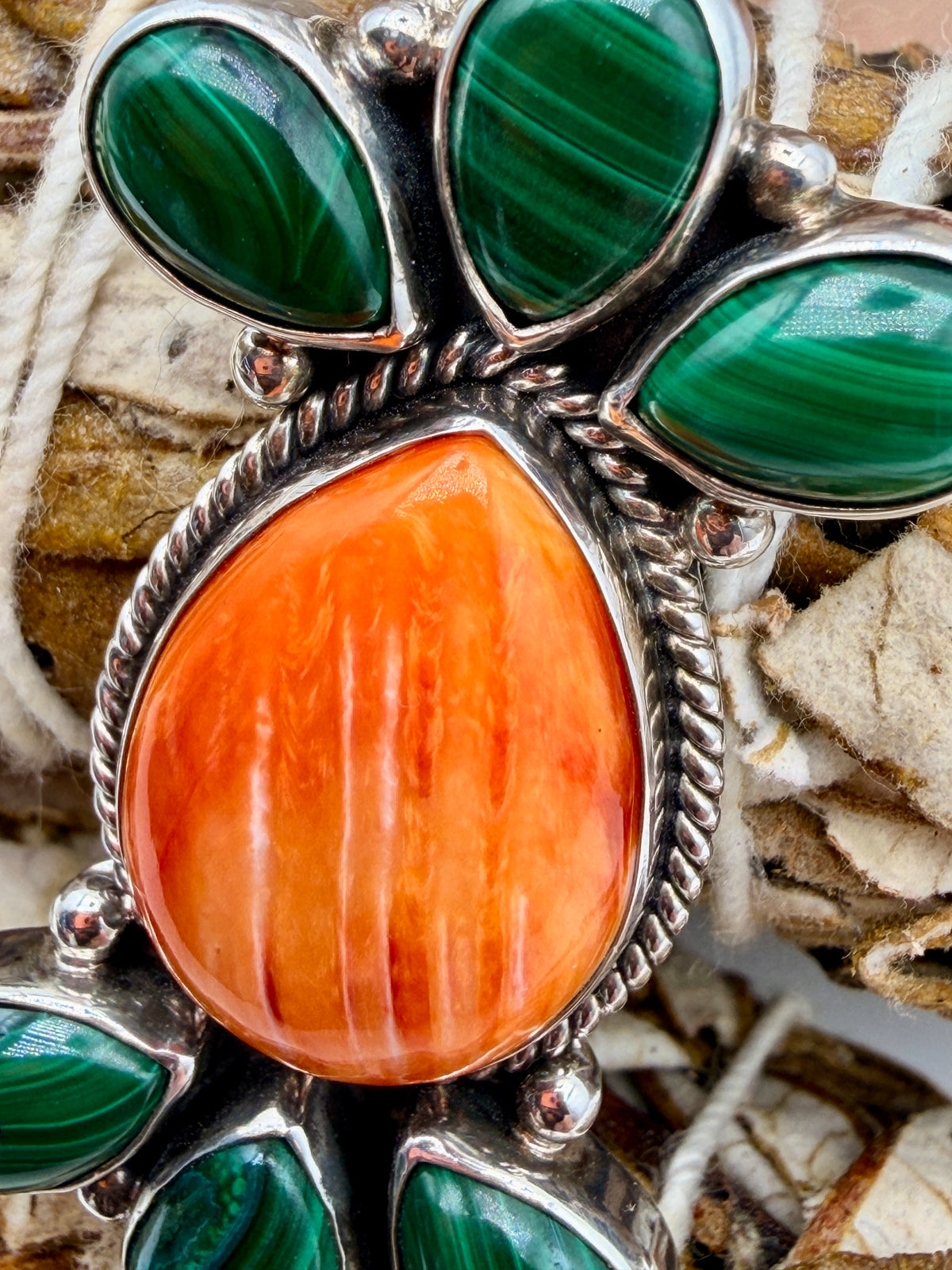 Malachite & Spiny Oyster Sterling Silver Pendant
