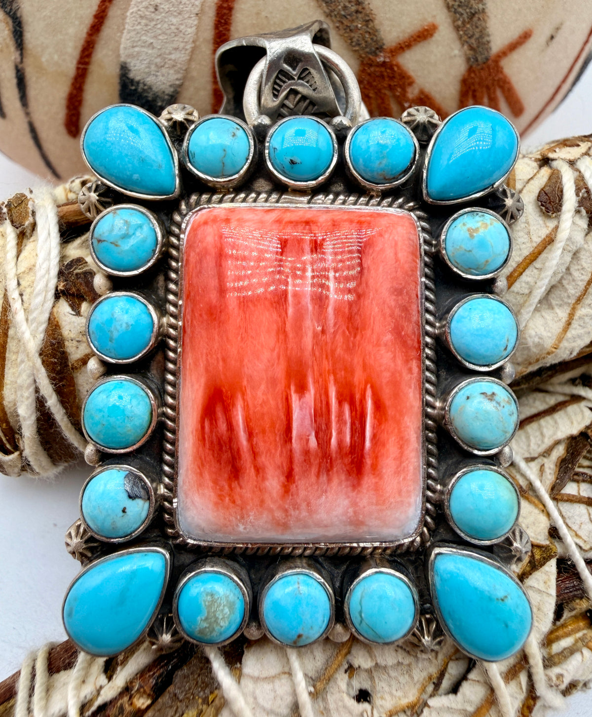 One-of-a-kind Cripple Creek Turquoise and Spiny Oyster collector pendant