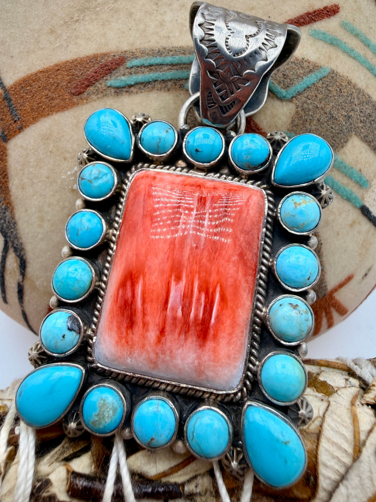 Cripple Creek Turquoise & Spiny Oyster Sterling Silver Statement Pendant