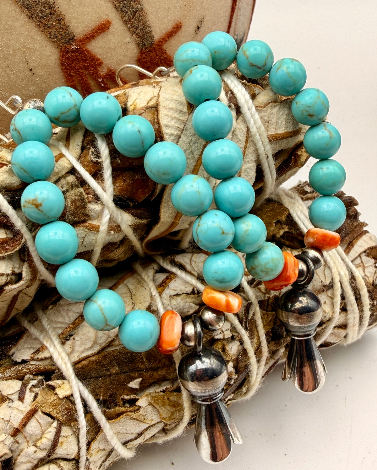 Turquoise & Spiny Oyster Sterling Silver Dangle Earrings – 2.5"