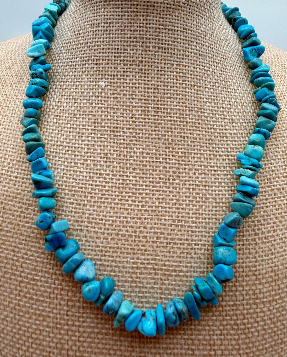 16 inch Sleeping Beauty Turquoise necklace with polished freeform blue turquoise nuggets and sterling silver components

