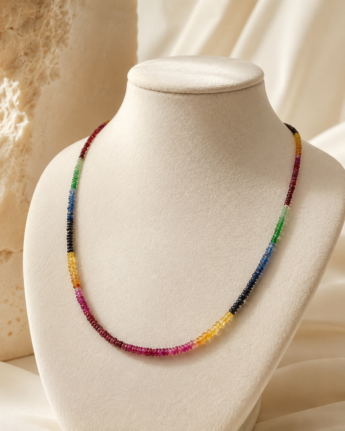 Natural Multicolor Sapphire & Emerald Gemstone Necklace – 29ct Adjustable 16–20"