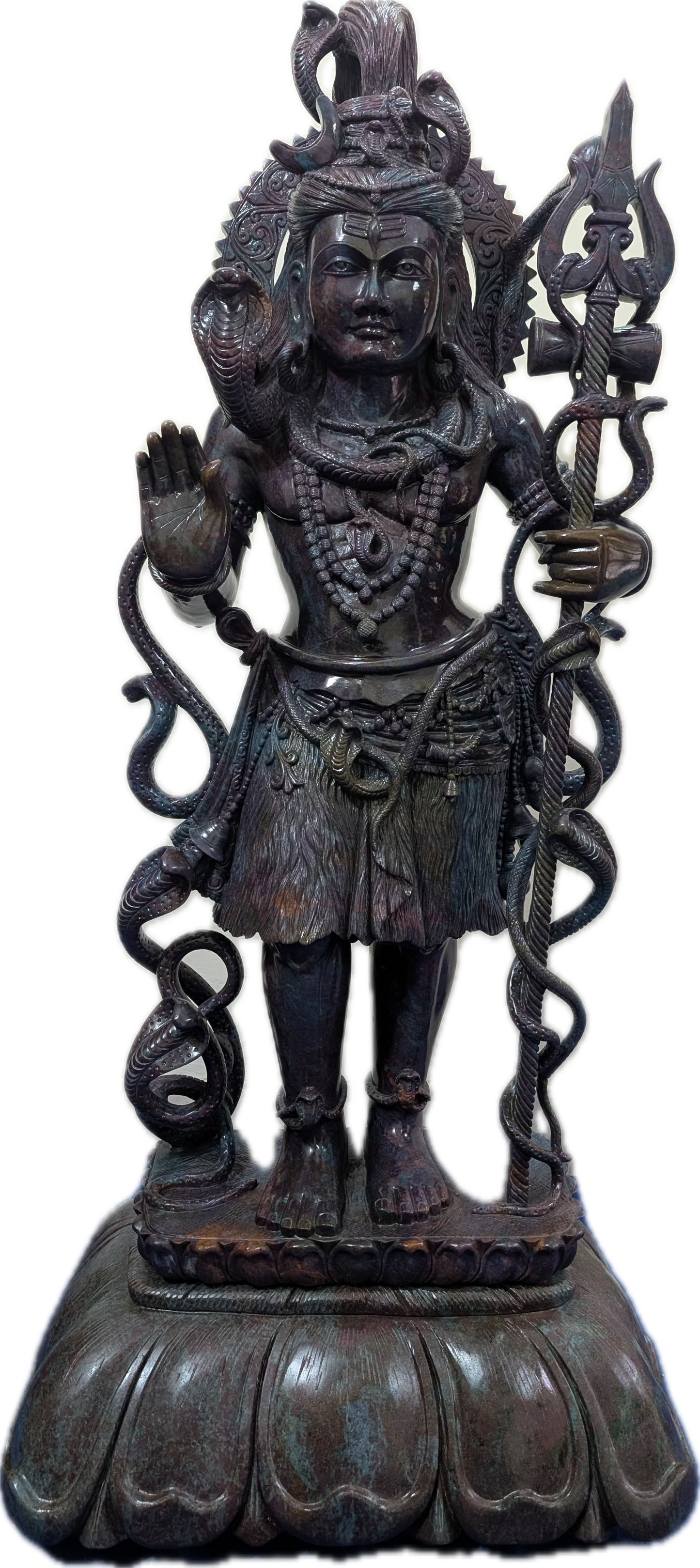 Four-foot Shiva crystal sculpture carved from ruby kyanite