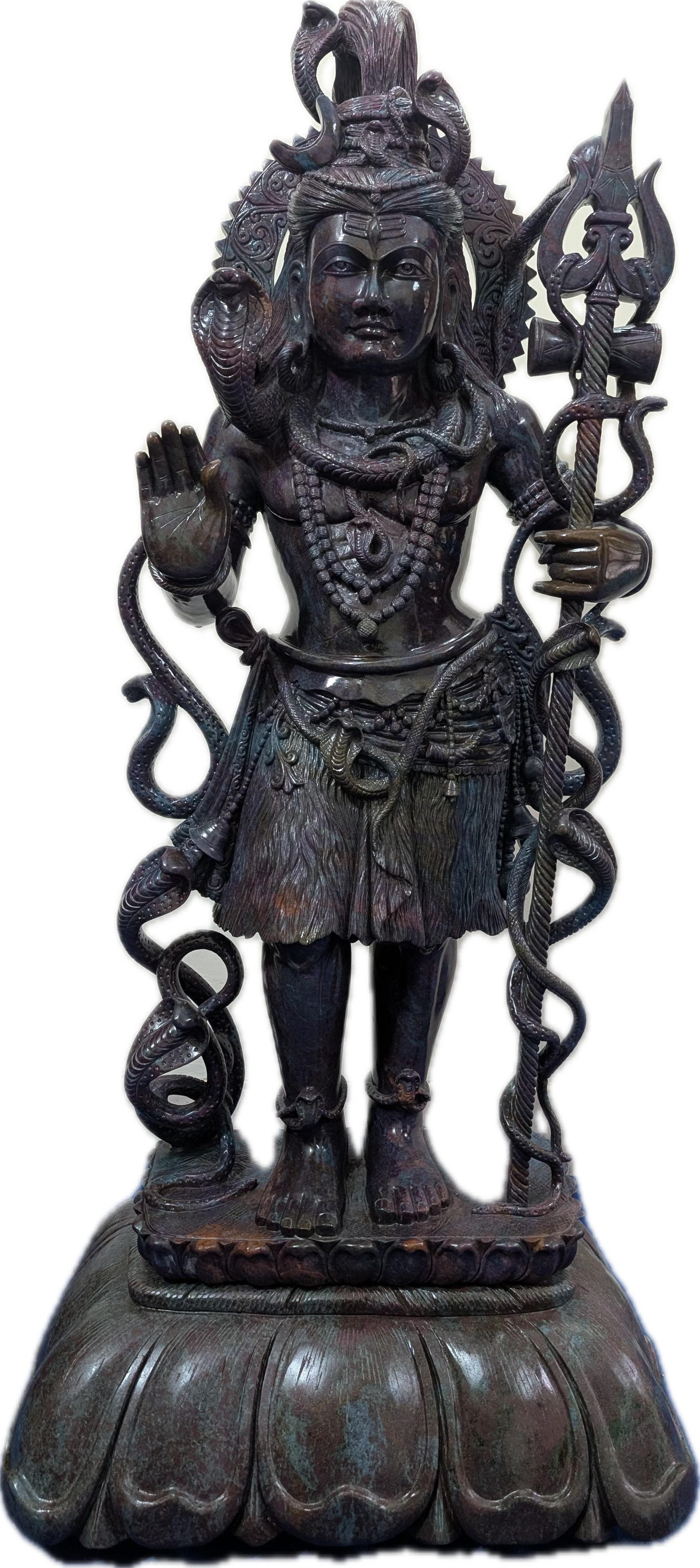 Four-foot Shiva crystal sculpture carved from ruby kyanite