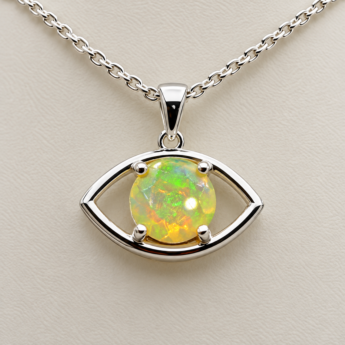 Natural Opal Eye Pendant Necklace in Sterling Silver – Choose Your Opal – 18"