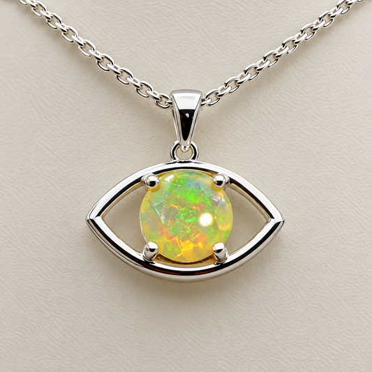 Natural Opal Eye Pendant Necklace in Sterling Silver – Choose Your Opal – 18"