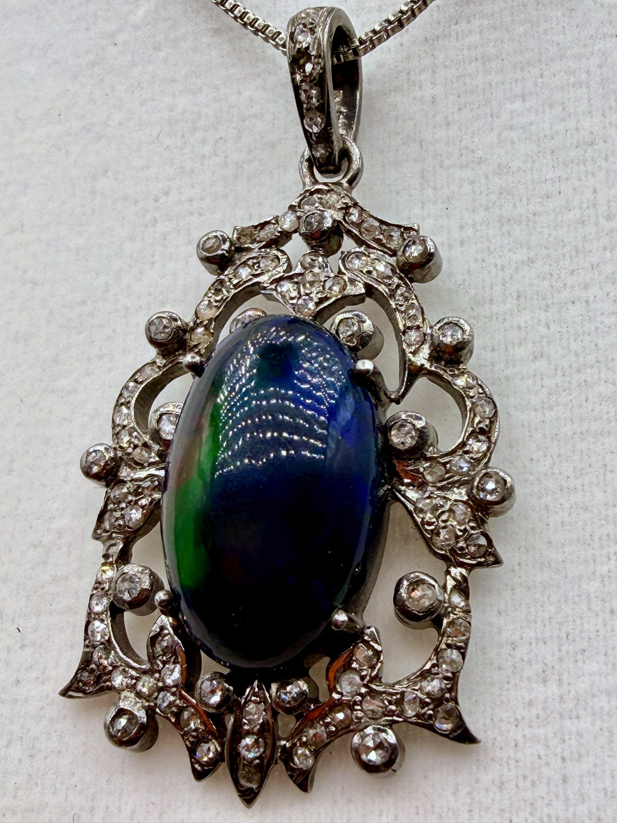 Australian Black Opal & Diamond Sterling Silver Pendant – 6.75 ct Opal