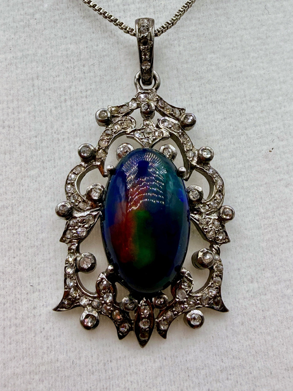Australian Black Opal & Diamond Sterling Silver Pendant – 6.75 ct Opal