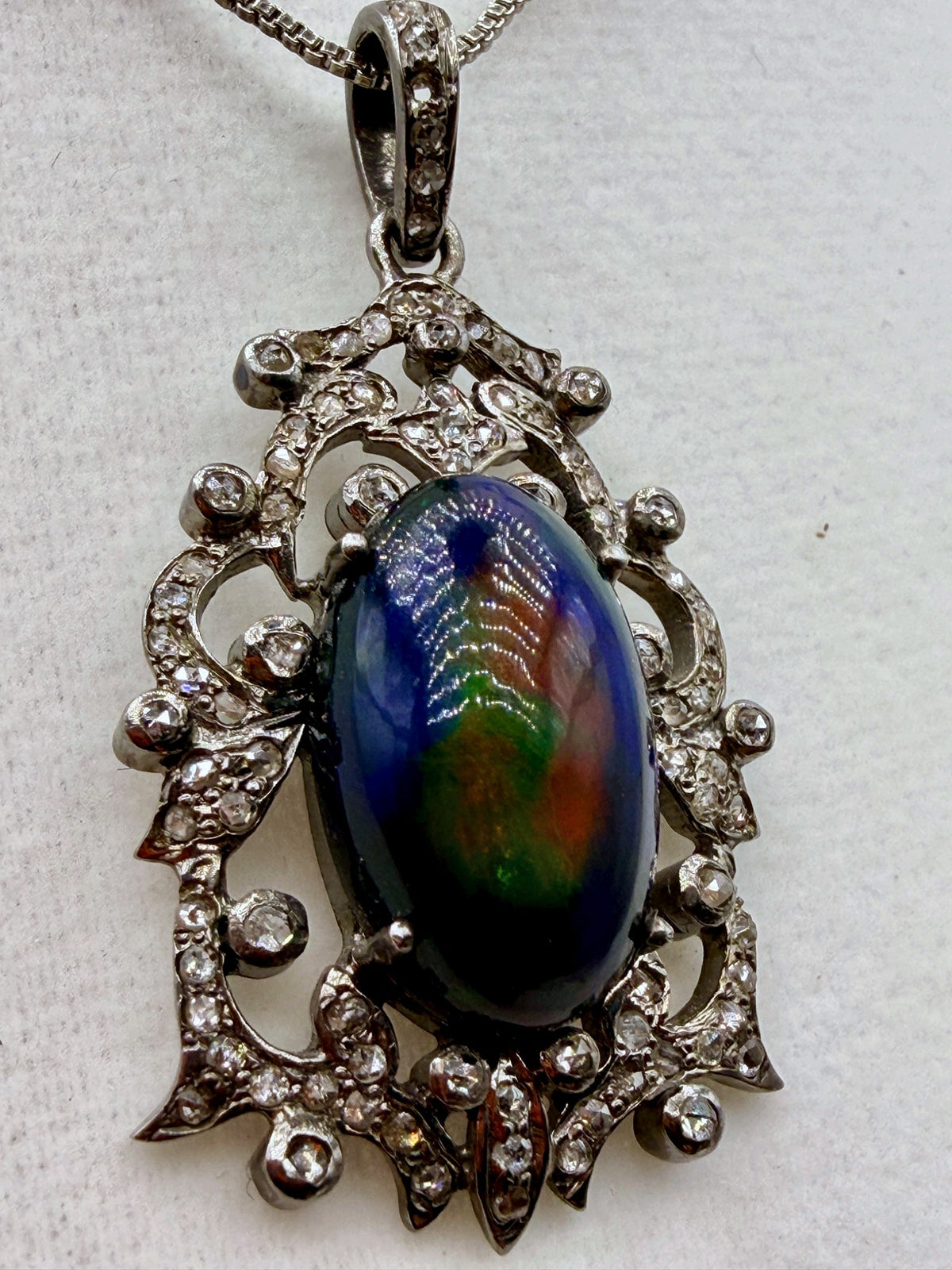 Australian Black Opal & Diamond Sterling Silver Pendant – 6.75 ct Opal