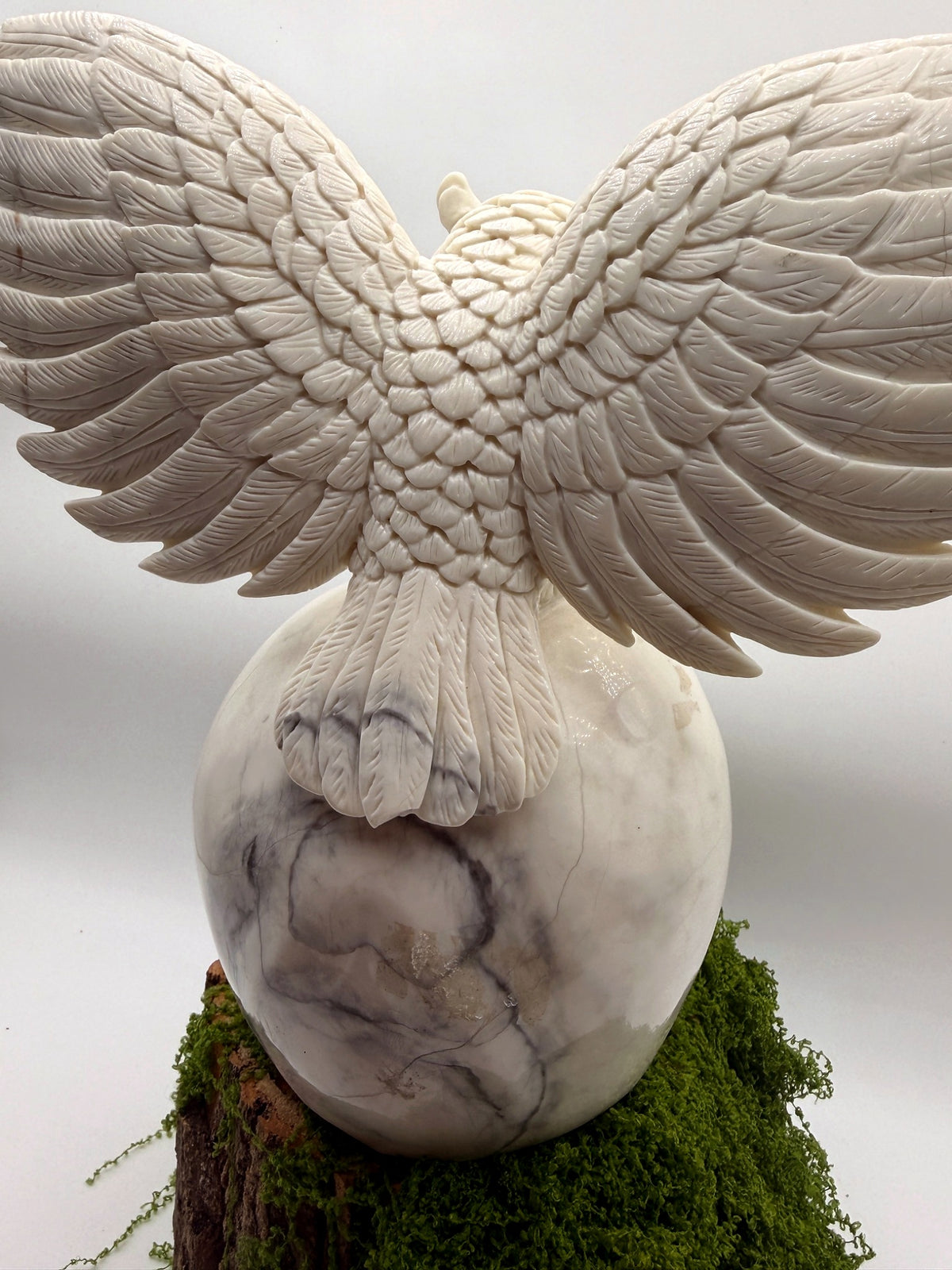 “Messenger of Death” White Jade Skull & Owl Carving – 9" Collector Sculpture