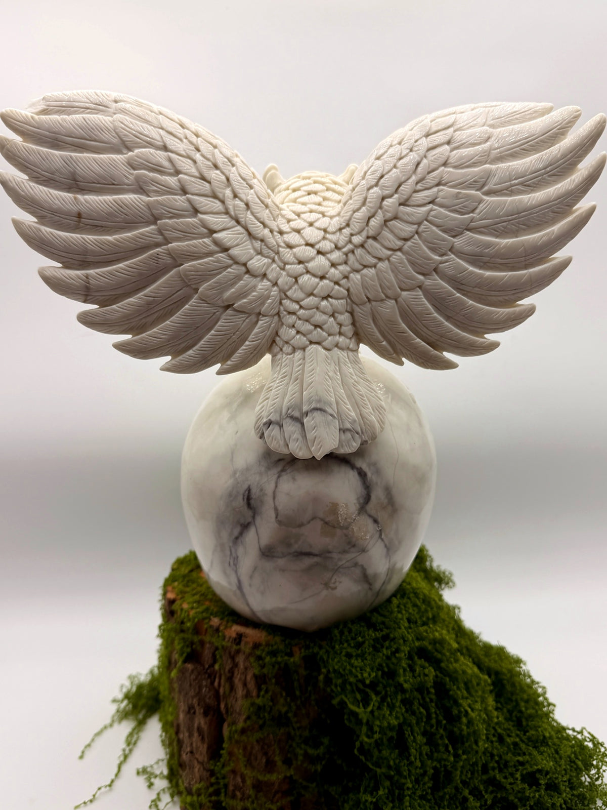 “Messenger of Death” White Jade Skull & Owl Carving – 9" Collector Sculpture