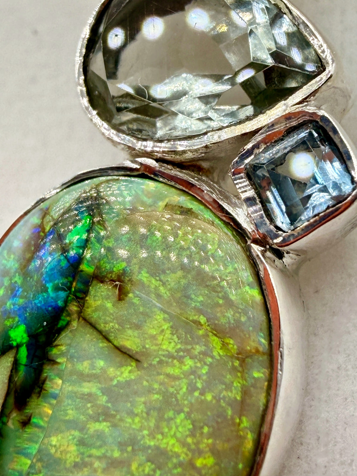 Monarch Opal, Prasiolite & Blue Topaz Sterling Silver Pendant – 26ct