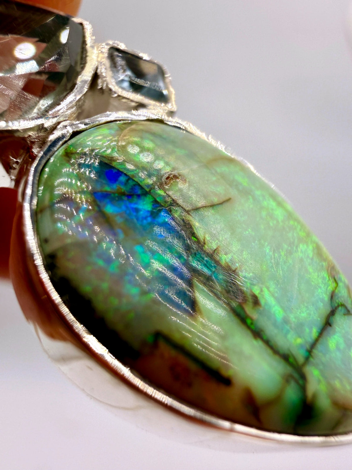 Monarch Opal, Prasiolite & Blue Topaz Sterling Silver Pendant – 26ct