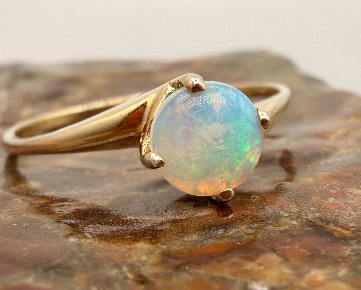 Opal gold-plated sterling silver ring size 7 with blue green and orange play-of-color