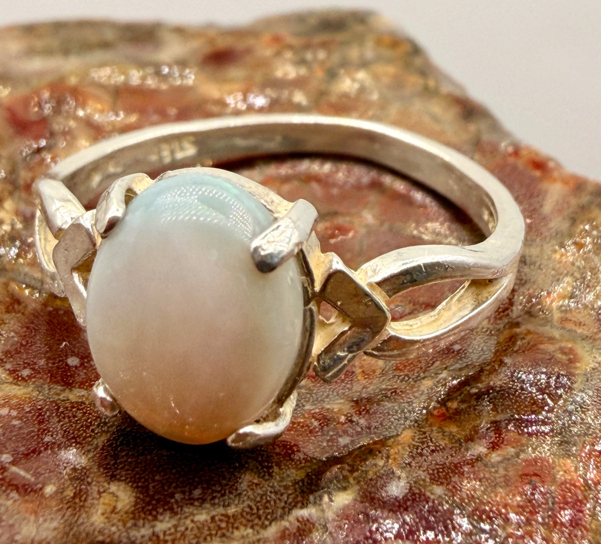 Oval Opal Sterling Silver Ring – Size 6.5
