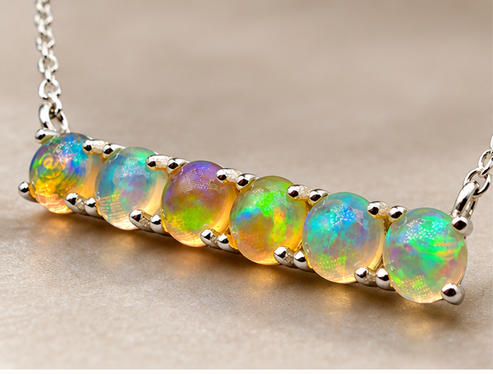 Natural Opal Six-Stone Bar Necklace in Sterling Silver – 18"