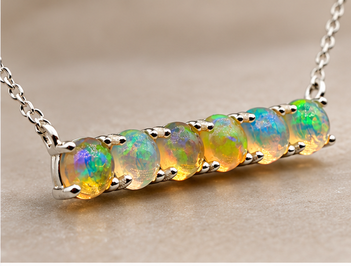 Natural Opal Six-Stone Bar Necklace in Sterling Silver – 18"