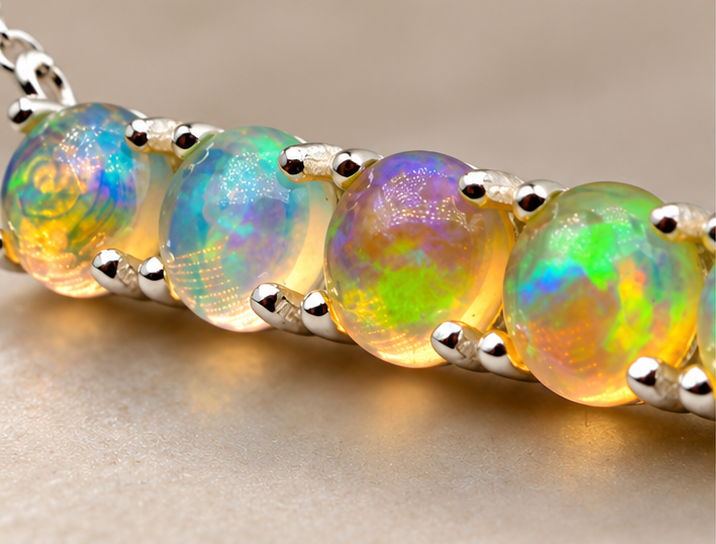 Natural Opal Six-Stone Bar Necklace in Sterling Silver – 18"