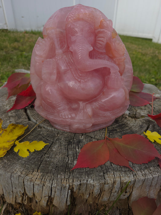 Lord Ganesha altar rose quartz carved