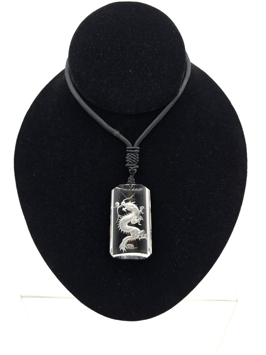 Dragon w lucky ball Mural Intaglio quartz Necklace