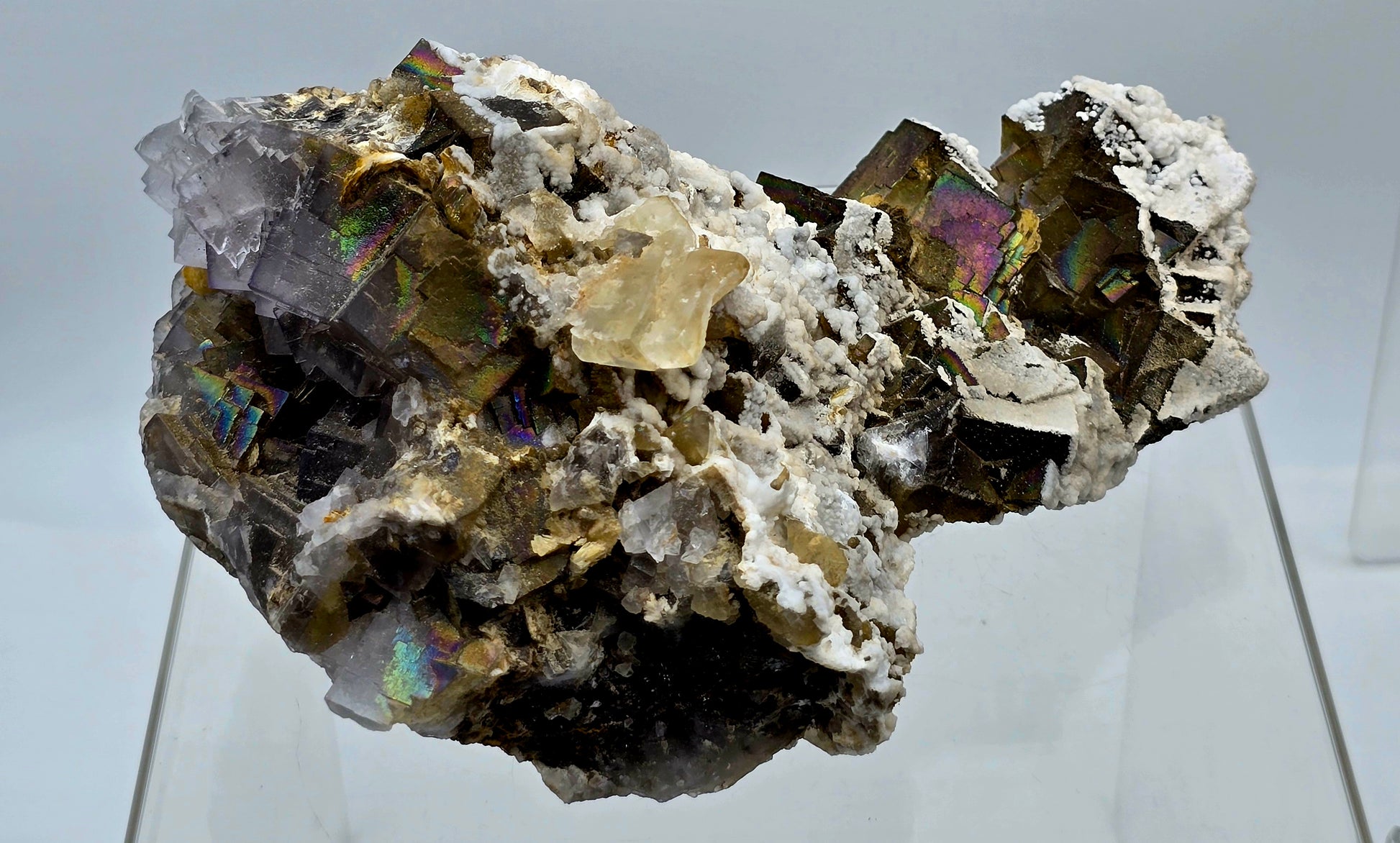 Rainbow Iridescent Yellow & purple Fluorite gemstone specimens