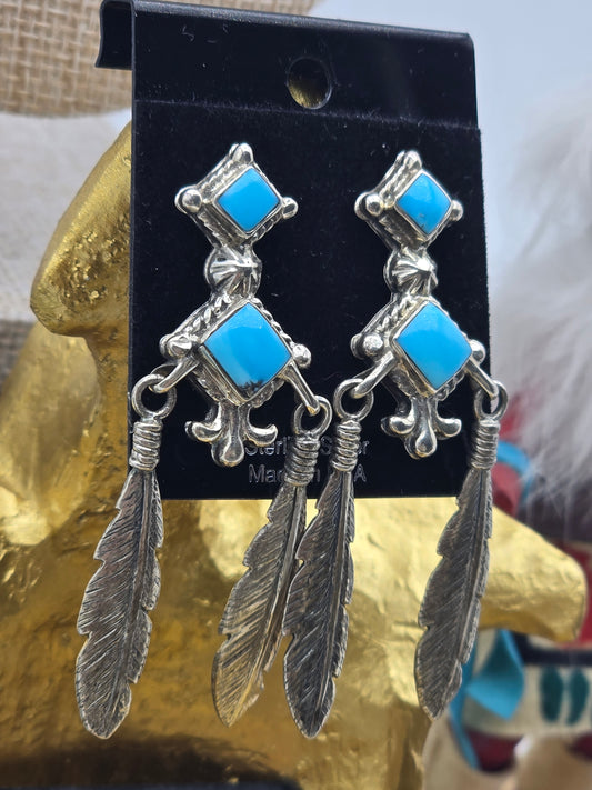 Sleeping Beauty Turquoise & Feather Stud Earrings