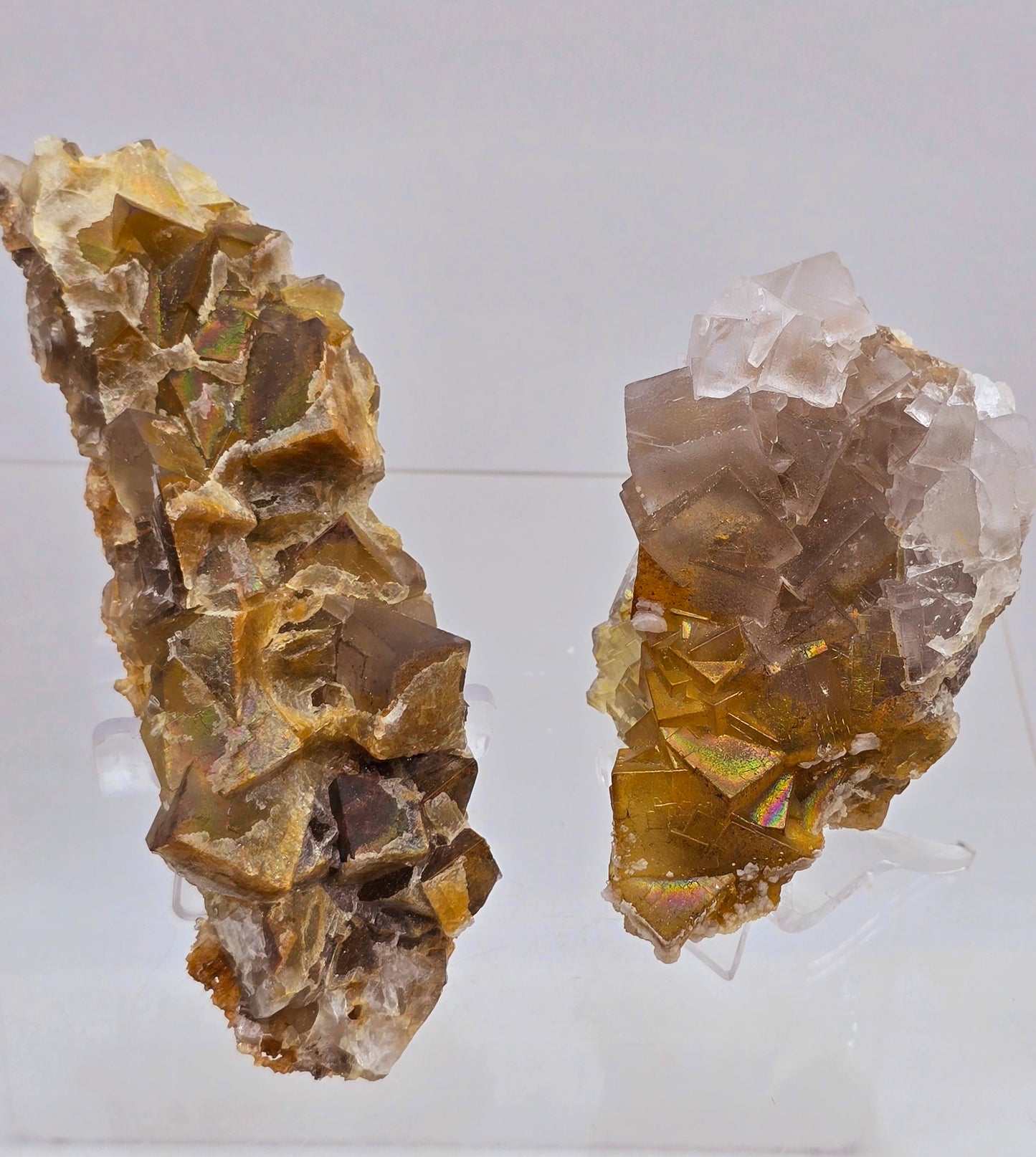 Rainbow Iridescent Yellow & purple Fluorite gemstone specimens