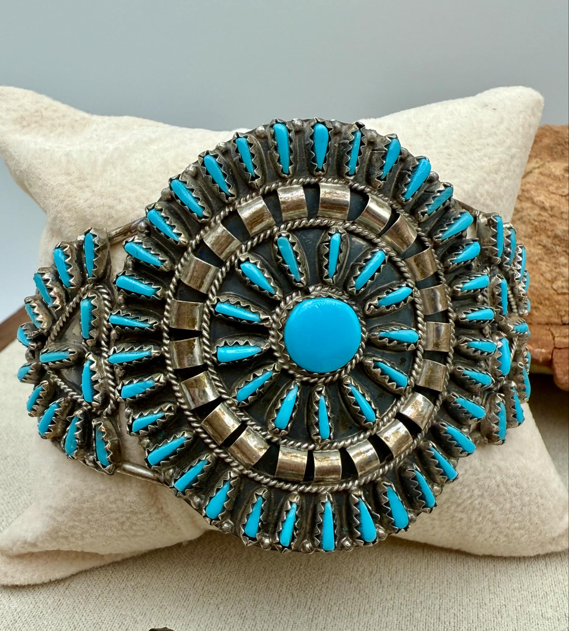 Turquoise Squash Blossom Sterling silver cuff bracelet