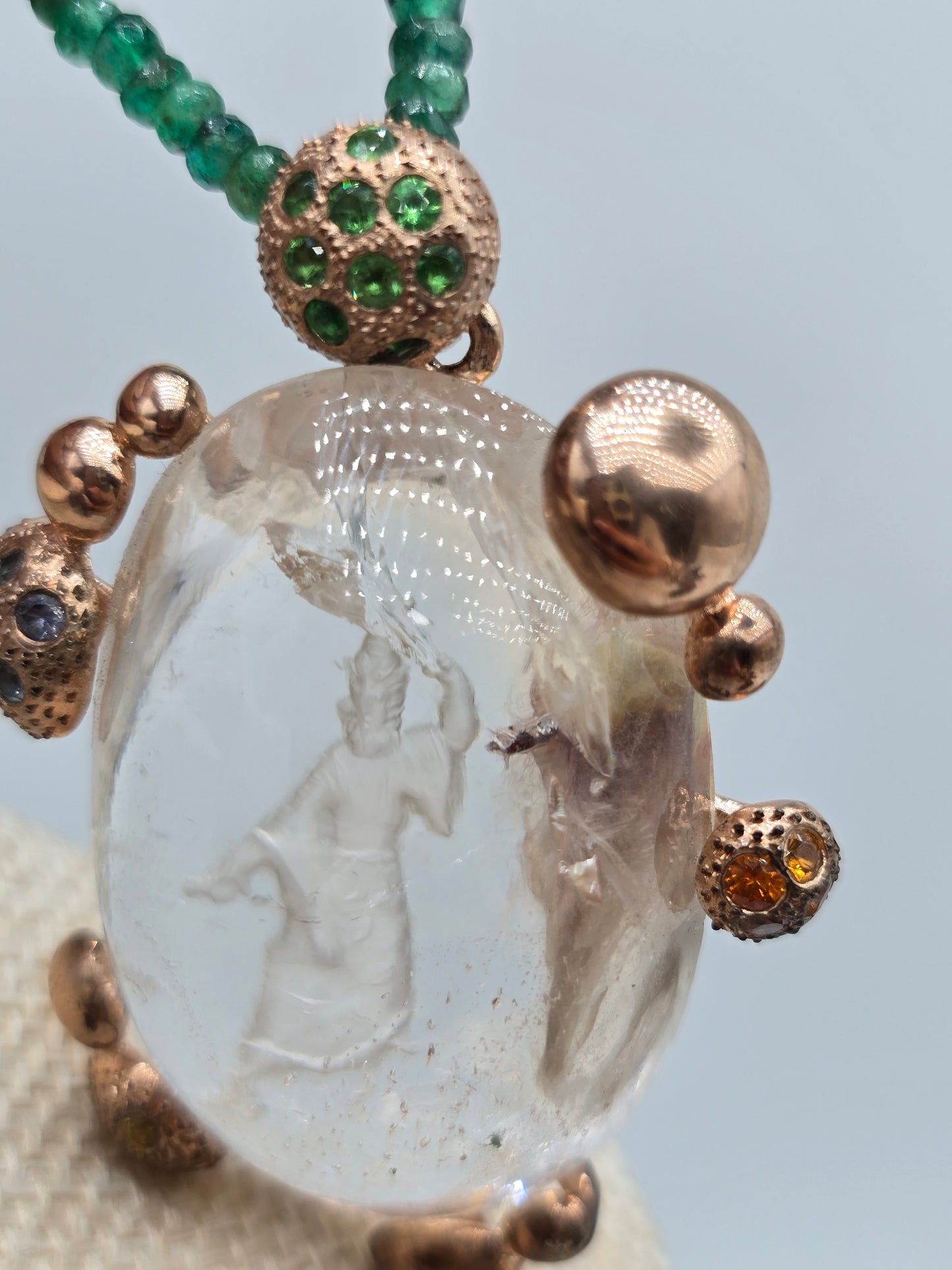Intaglio Wizard suspended in Space with Gemstones Pendants