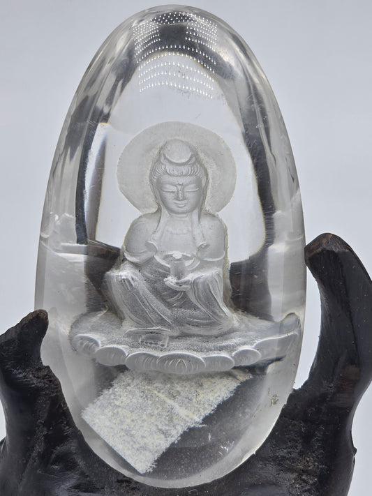 Quan Yin Etched in Scenic Quartz Altar