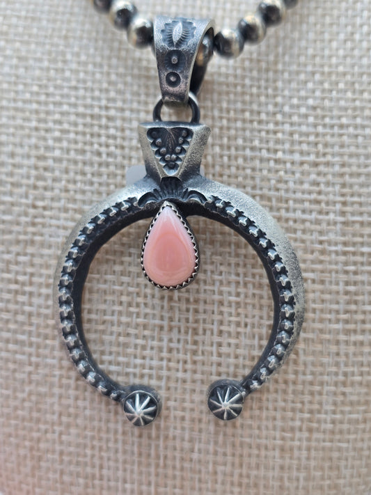 Pink Conch Shell & Silver Naja Pendants