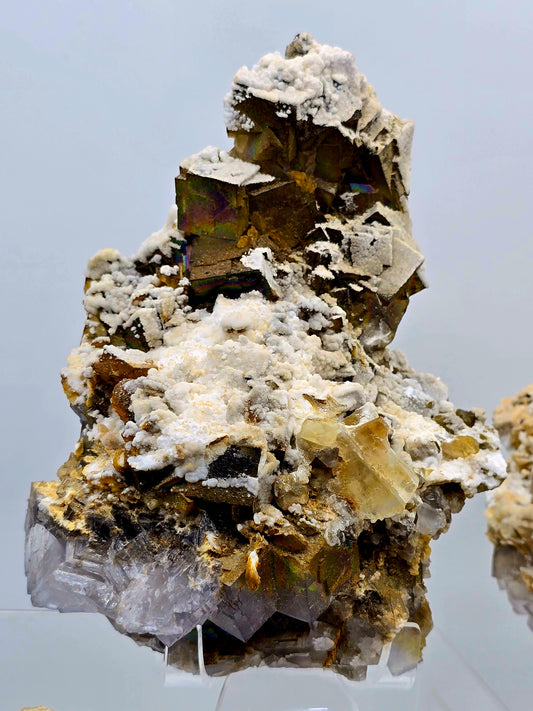 Rainbow Iridescent Yellow & purple Fluorite gemstone specimens