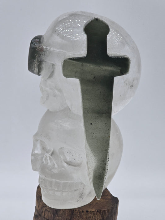 Green Chlorite Quartz Skull Sculpture