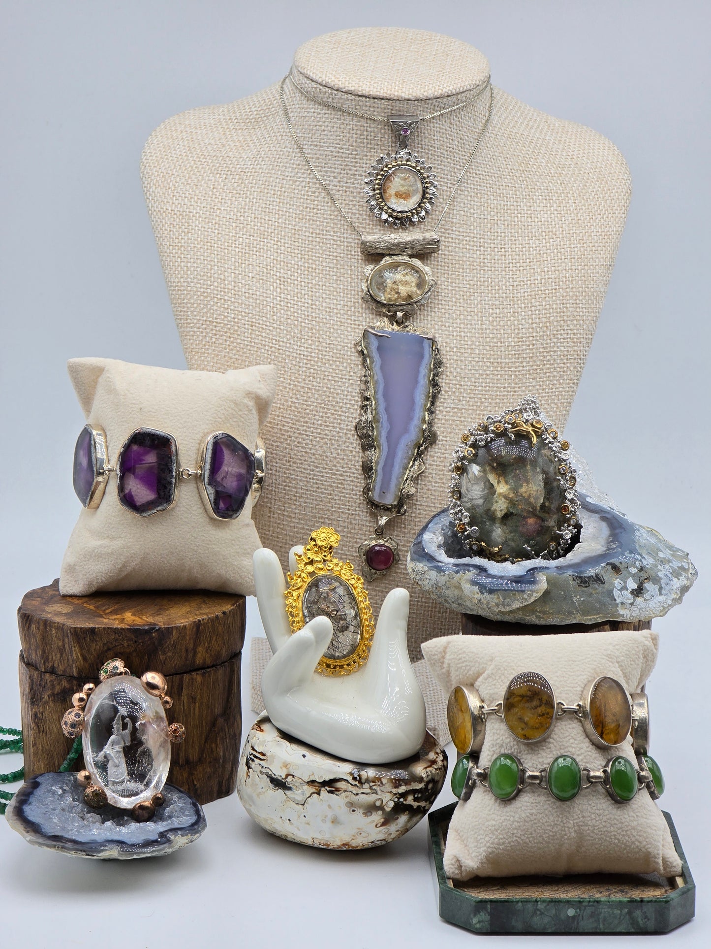 Intaglio Wizard suspended in Space with Gemstones Pendants