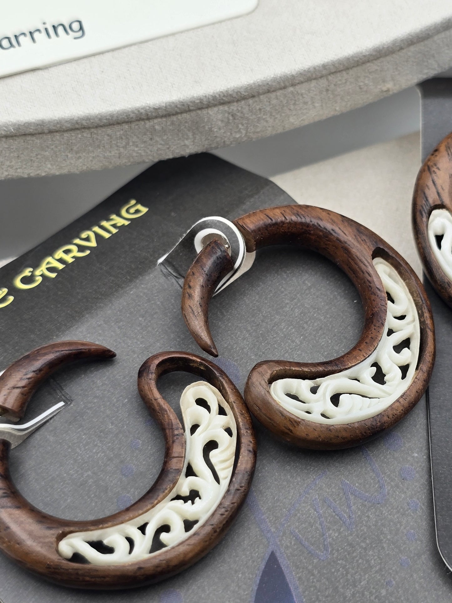 Hog Oak Ox Wood & Bone Carved Earrings