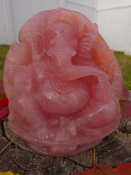 Lord Ganesha altar rose quartz carved