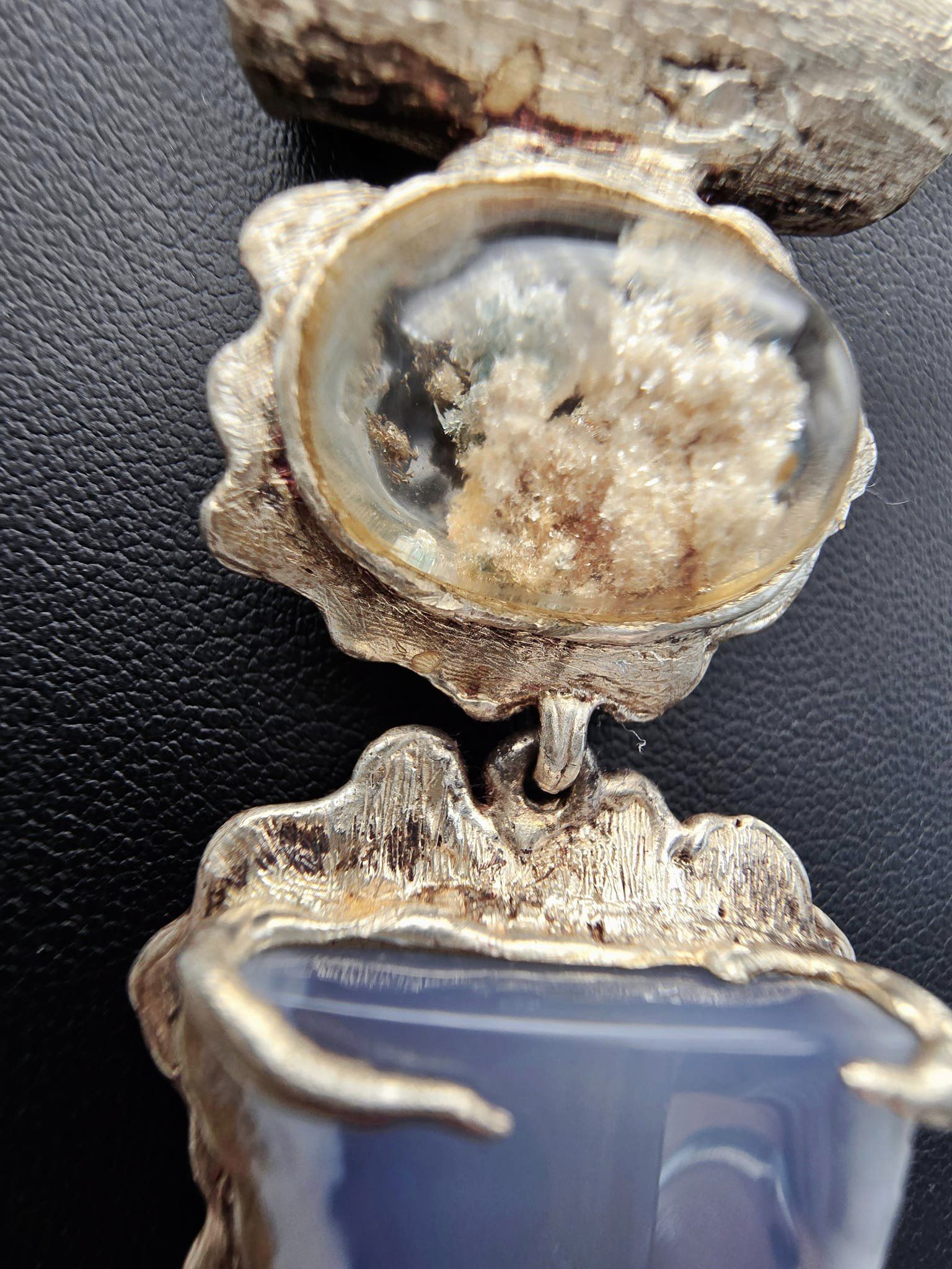 Blue Chalcedony, Ruby, Scenic Quartz Neck Art