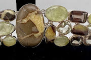 Septarian, Prasiolite, Smokey quartz and Prehnite Sterling silver bracelet
