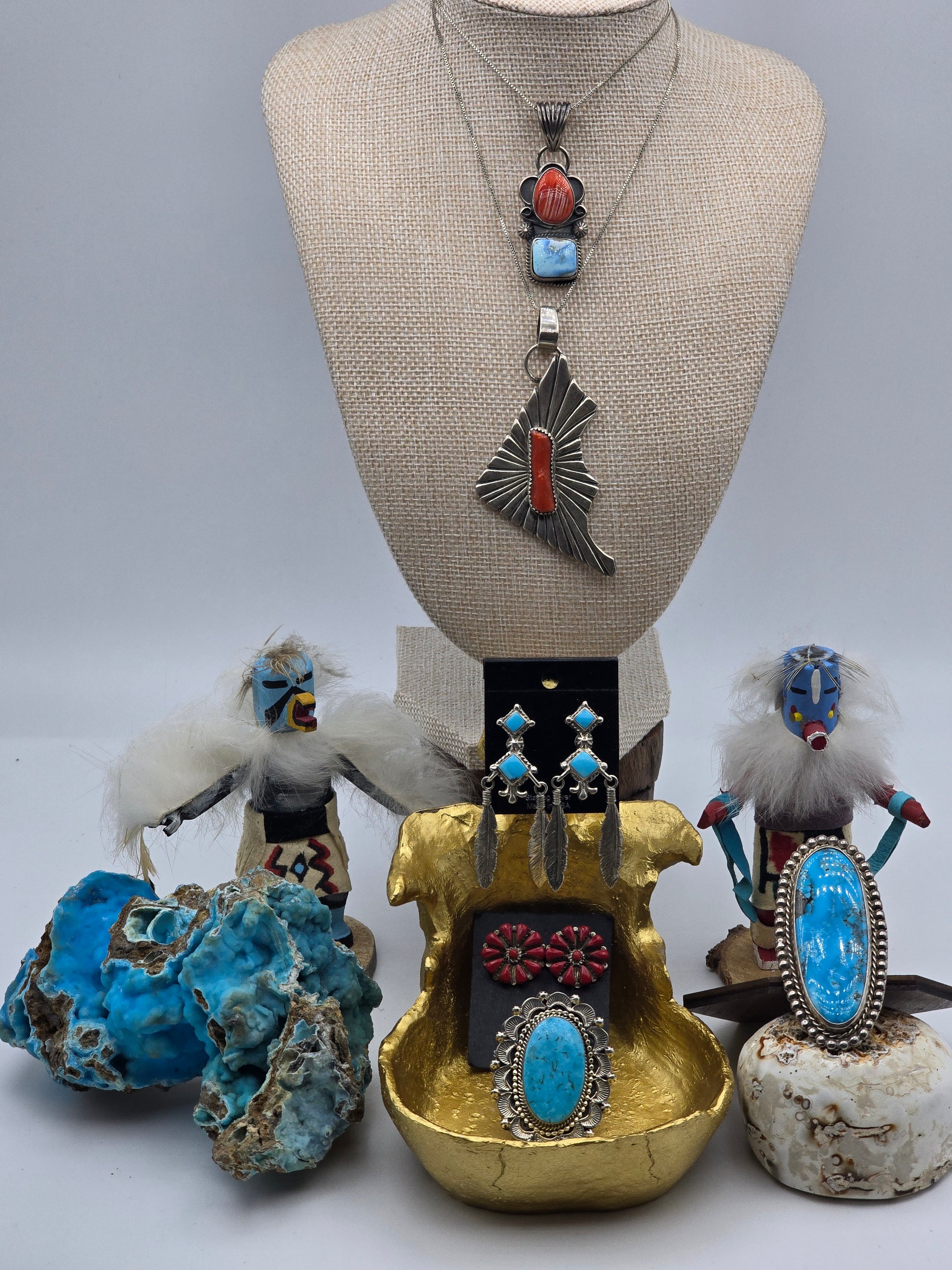 Sleeping Beauty Turquoise & Feather Stud Earrings