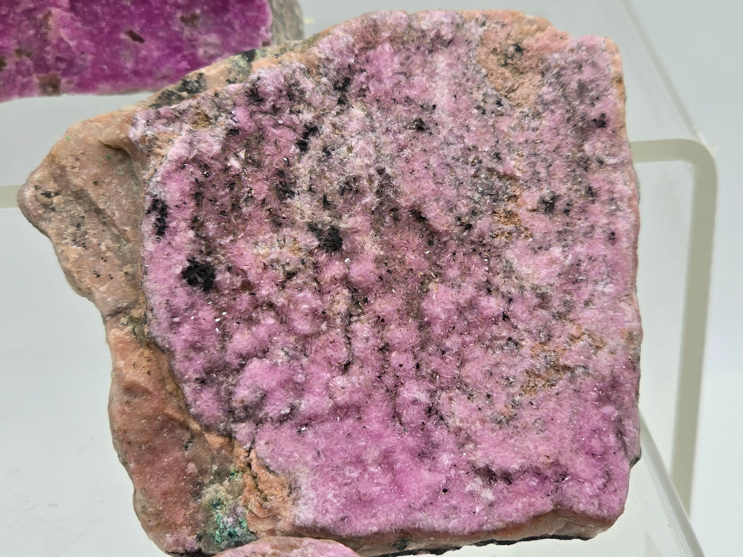 Cobalt Pink calcite w Malachite on the matrix