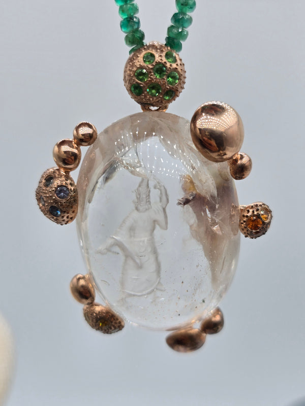 Intaglio Wizard suspended in Space with Gemstones Pendants