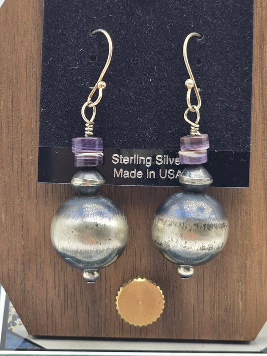 Wampum & Navajo pearl style dangle Earrings