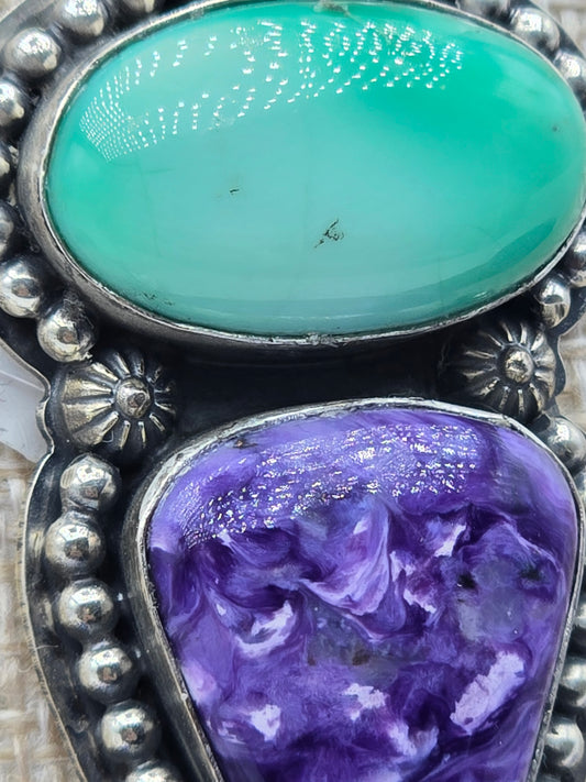 Green Variscite Turquoise & Purple Charoite Pendant