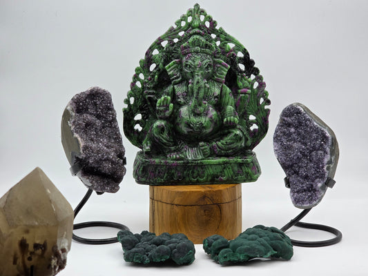 Ruby in Zoisite Matrix Filagree carved Ganesha Altar