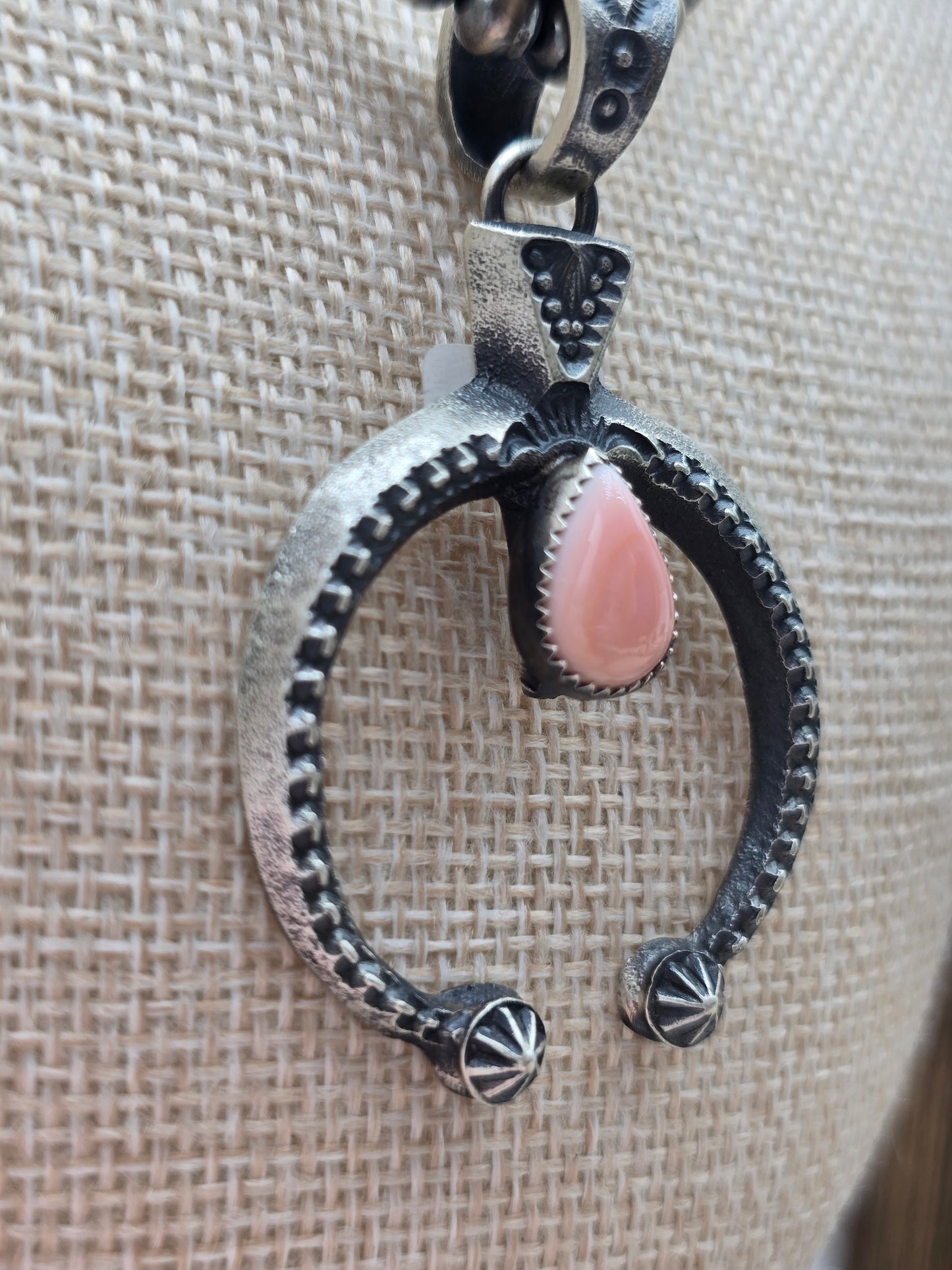 Pink Conch Shell & Silver Naja Pendants